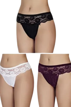 Tanga bavlnené nohavičky s čipkou, 3 ks v balení, Sahinler MB3053